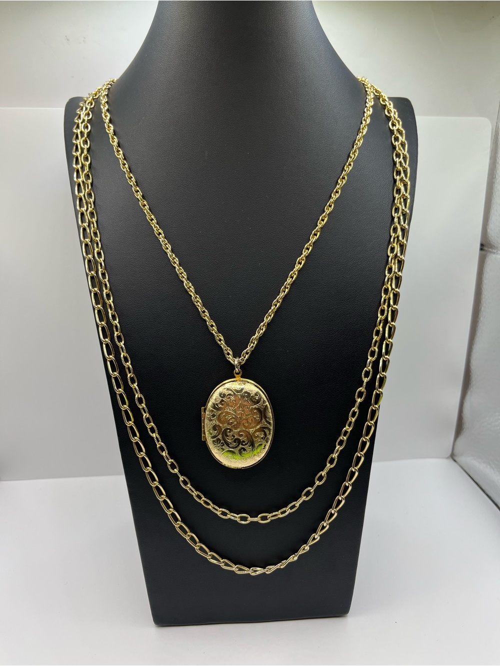 Locket 2 Sided Gold-Tone Floral Layered Necklace Oversized